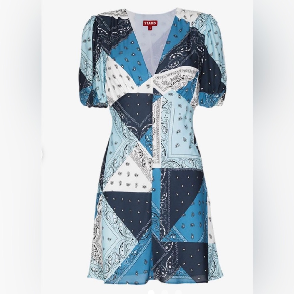 WORN ONCE Staud MILLA mini dress blue bandana